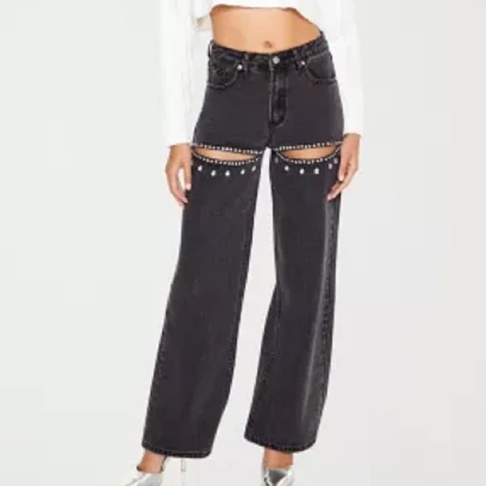 Forever 21 Black Flare Wide Leg Jeans with Edgy Cut-Outs